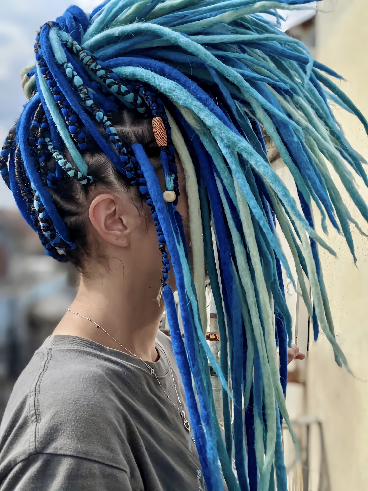 Blue Rasta hair made of wool.